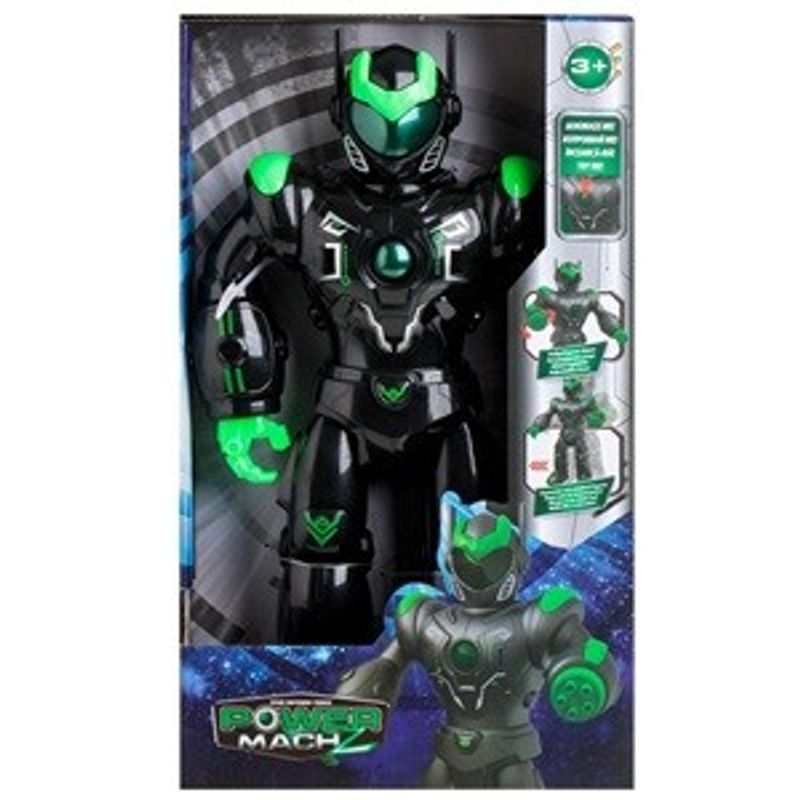 Jucarii, Copii si Bebe - Jucarii si jocuri - Vehicule si jucarii cu telecomanda - Roboti de jucarie - Robot de jucarie cu miscare, efecte sonore si lumina, 40 cm, Negru si Verde - Infinity.ro