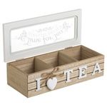 Casa si Gradina - Bucatarie si vesela - Vase pentru gatit - Accesorii ceai - Cutie din Lemn cu 3 Compartimente pentru Plicuri de Ceai, 24x10x7cm, cu Capac cu Fereastra din Sticla - Infinity.ro