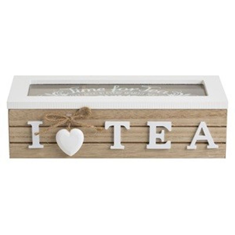 Casa si Gradina - Bucatarie si vesela - Vase pentru gatit - Accesorii ceai - Cutie din Lemn cu 3 Compartimente pentru Plicuri de Ceai, 24x10x7cm, cu Capac cu Fereastra din Sticla - Infinity.ro