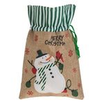 Casa si Gradina - Decoratiuni - Decoratiuni de sezon - Saculet Cadou de Craciun cu Om de Zapada, Dungi Verde si Alb, 25x35cm - Infinity.ro