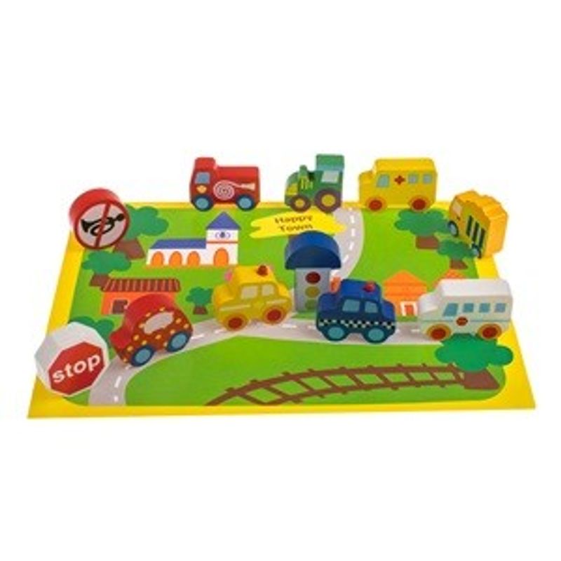 Jucarii, Copii si Bebe - Jucarii si jocuri - Jucarii & jocuri educative - Jocuri si jucarii educative - Jucarie din Lemn Autostrada 3D cu 12 Figurine, 22x29cm, Multicolor - Infinity.ro