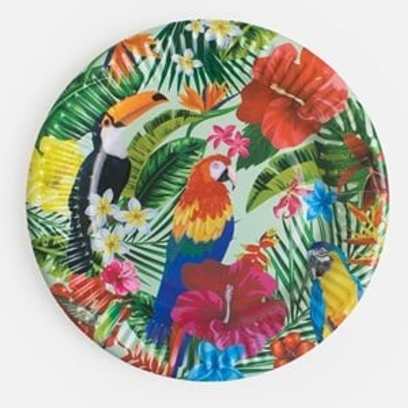 Ingrijire personala si Cosmetice - Dezinfectante - Manusi unica folosinta - Farfurii de hartie pentru petrecere, 12 buc, 23 cm, verde, model tropical - Infinity.ro