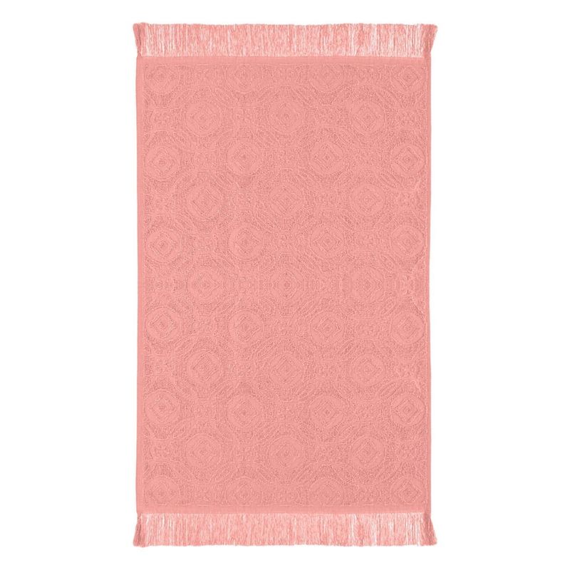Casa si Gradina - Textile si covoare - Textile baie - Prosoape - Prosop de bucatarie din bumbac, 60x40cm, corai, cu romburi si flori reliefate, franjuri - Infinity.ro