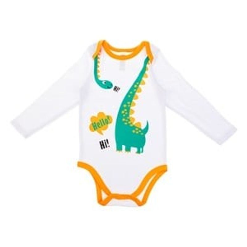 Fashion, accesorii si bijuterii - Copii - Imbracaminte copii - Body-uri copii - Body Bumbac Alb cu Model Dinozaur pentru Bebelusi - Infinity.ro