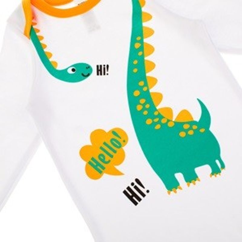 Fashion, accesorii si bijuterii - Copii - Imbracaminte copii - Body-uri copii - Body Bumbac Alb cu Model Dinozaur pentru Bebelusi - Infinity.ro