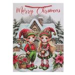 Casa si Gradina - Decoratiuni - Decoratiuni de sezon - Sacosa cadou cu model de Craciun cu spiridusi si glitter, rosie, 30x12x42cm - Infinity.ro