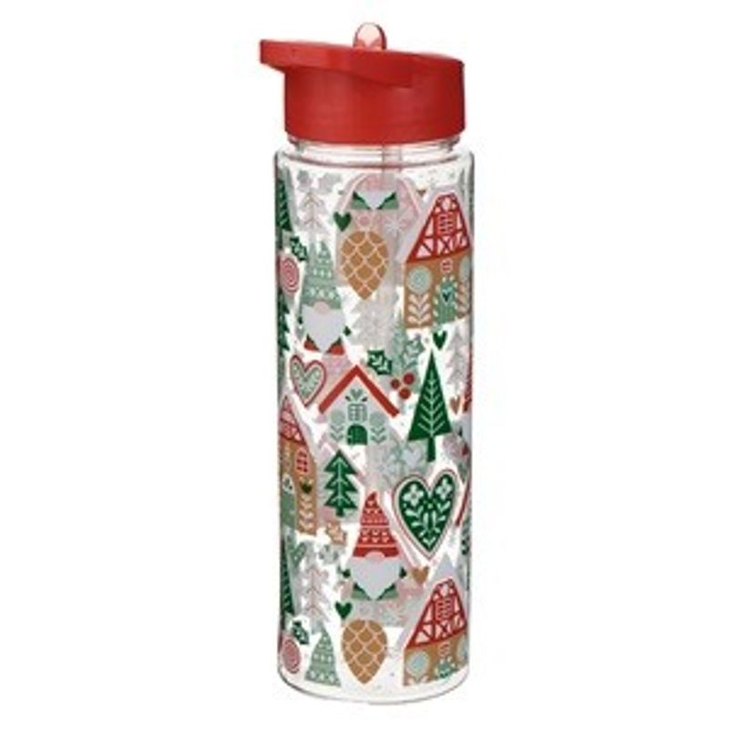 Casa si Gradina - Bucatarie si vesela - Cani si pahare - Sticle - Sticla de apa cu model de Craciun, 700 ml, transparenta, cu pai integrat si capac flip top - Infinity.ro
