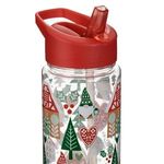 Casa si Gradina - Bucatarie si vesela - Cani si pahare - Sticle - Sticla de apa cu model de Craciun, 700 ml, transparenta, cu pai integrat si capac flip top - Infinity.ro