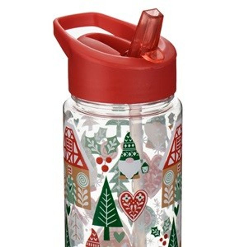 Casa si Gradina - Bucatarie si vesela - Cani si pahare - Sticle - Sticla de apa cu model de Craciun, 700 ml, transparenta, cu pai integrat si capac flip top - Infinity.ro