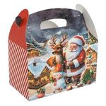 Carti si Birotica - Birotica - Articole ambalare - Cutie cadou de Craciun pliabila cu maner, 2,95L, rosie cu Mos Craciun si ren - Infinity.ro