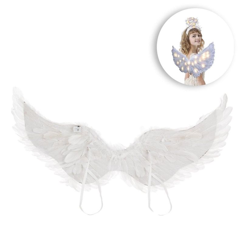 Jucarii, Copii si Bebe - Jucarii si jocuri - Jucarii de rol - Masti si costume copii - Aripi de Înger cu LED albe, 65x35cm, cu benzi elastice - Infinity.ro