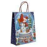 Casa si Gradina - Decoratiuni - Decoratiuni de sezon - Sacosa cadou de Craciun cu model glob de zapada si ochi 3D, Albastra, 26x10x32cm - Infinity.ro