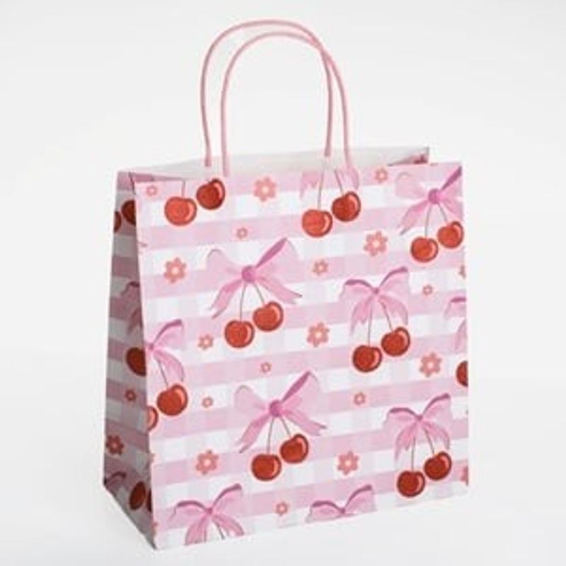 Carti si Birotica - Birotica - Articole ambalare - Sacosa cadou din hartie cu model cirese, 26x12x26cm, roz - Infinity.ro