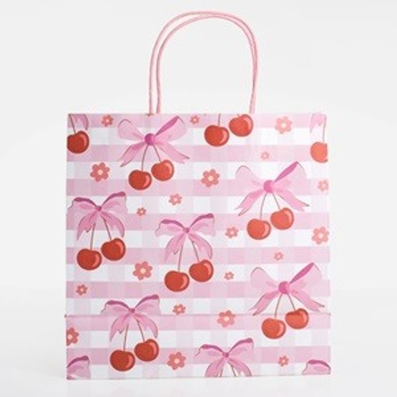 Carti si Birotica - Birotica - Articole ambalare - Sacosa cadou din hartie cu model cirese, 26x12x26cm, roz - Infinity.ro