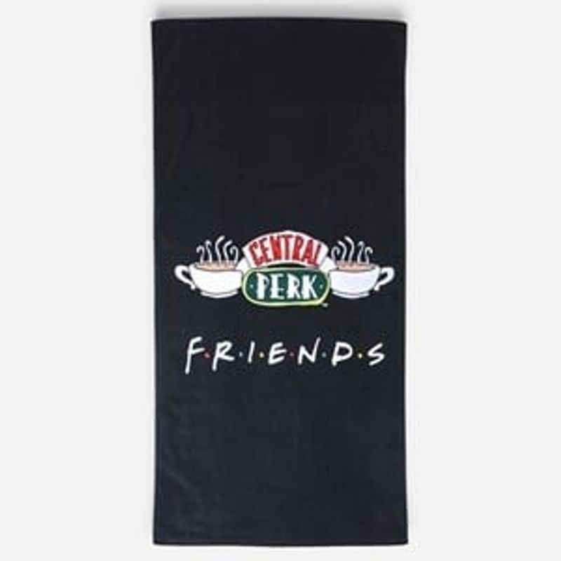 Casa si Gradina - Textile si covoare - Textile baie - Prosoape - Prosop de plaja din bumbac, negru, cu model Friends, 150x75 cm - Infinity.ro