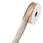 Carti si Birotica - Birotica - Articole ambalare - Panglica pentru brad de Craciun, Glitter Bej, 5m x 22mm - Infinity.ro