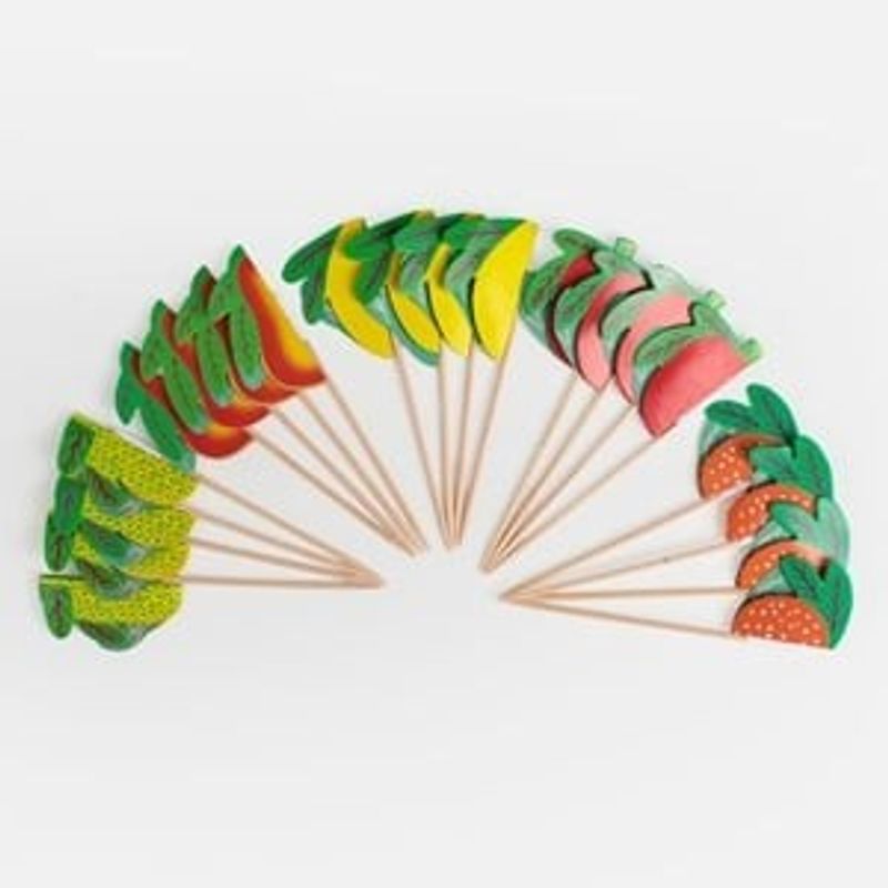 Casa si Gradina - Bucatarie si vesela - Vesela si tacamuri - Platouri de bucatarie - Scobitori din Bambus cu Decor Fructe, 11 cm, 20 buc - Infinity.ro