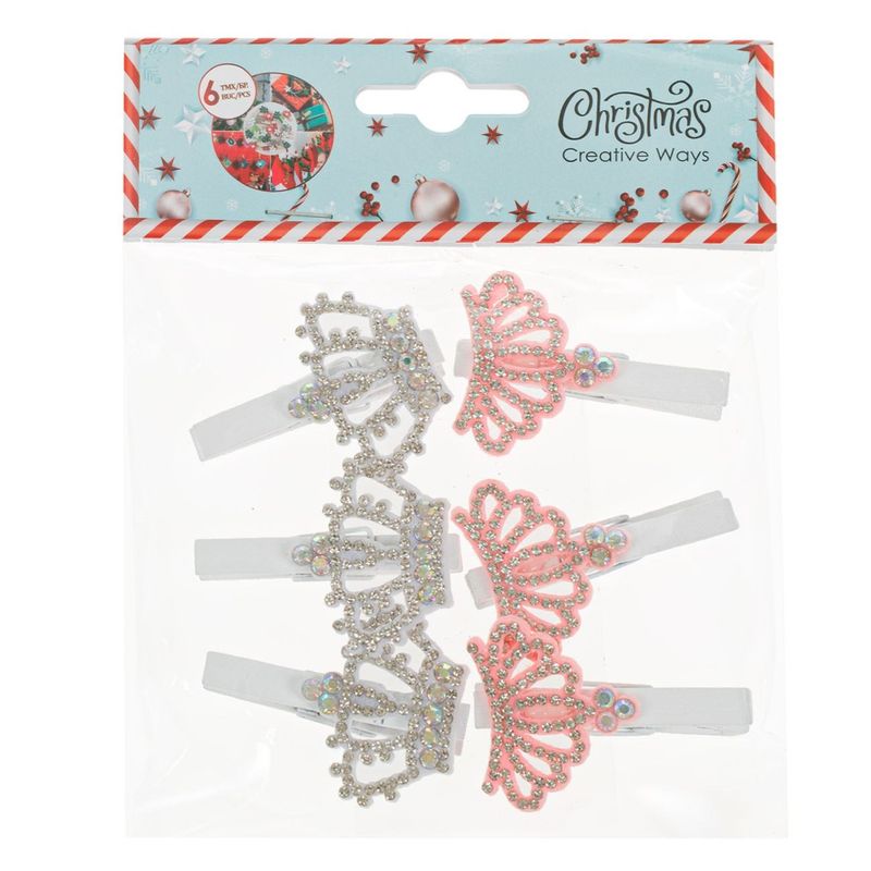 Casa si Gradina - Decoratiuni - Obiecte decorative - Accesorii decorative - Clestisori Decorativi Coroane din Pasla cu Strass Set 6 Bucati Roz & Alb - Infinity.ro