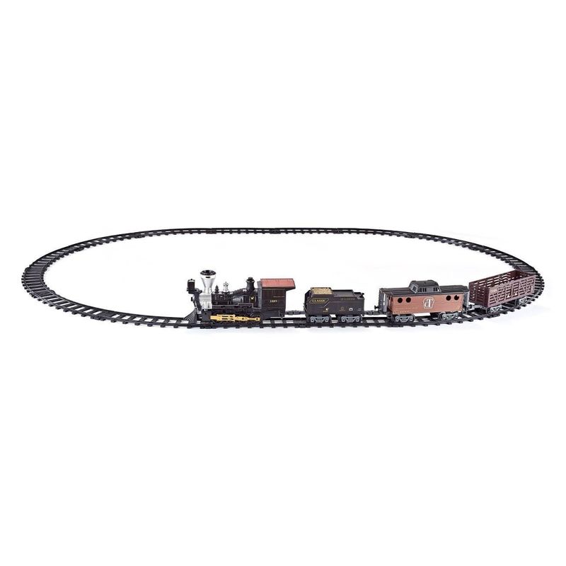 Jucarii, Copii si Bebe - Jucarii si jocuri - Vehicule si jucarii cu telecomanda - Trenulete de jucarie - Trenulet Electric Western cu 3 Vagoane, Locomotiva cu Sunet si Lumini, Telecomanda, 16 Sine, 3+ Ani - Infinity.ro