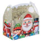 Carti si Birotica - Birotica - Articole ambalare - Cutie cadouri de Craciun din carton, pliabila, cu maner, 2.95 litri, bej, cu glitter si ilustratii festive - Infinity.ro