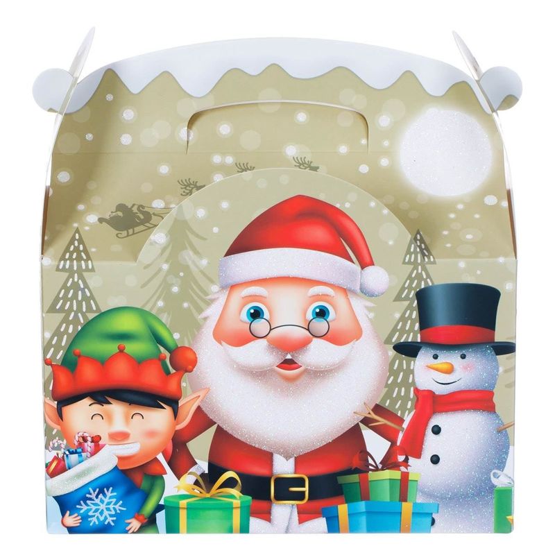 Carti si Birotica - Birotica - Articole ambalare - Cutie cadouri de Craciun din carton, pliabila, cu maner, 2.95 litri, bej, cu glitter si ilustratii festive - Infinity.ro