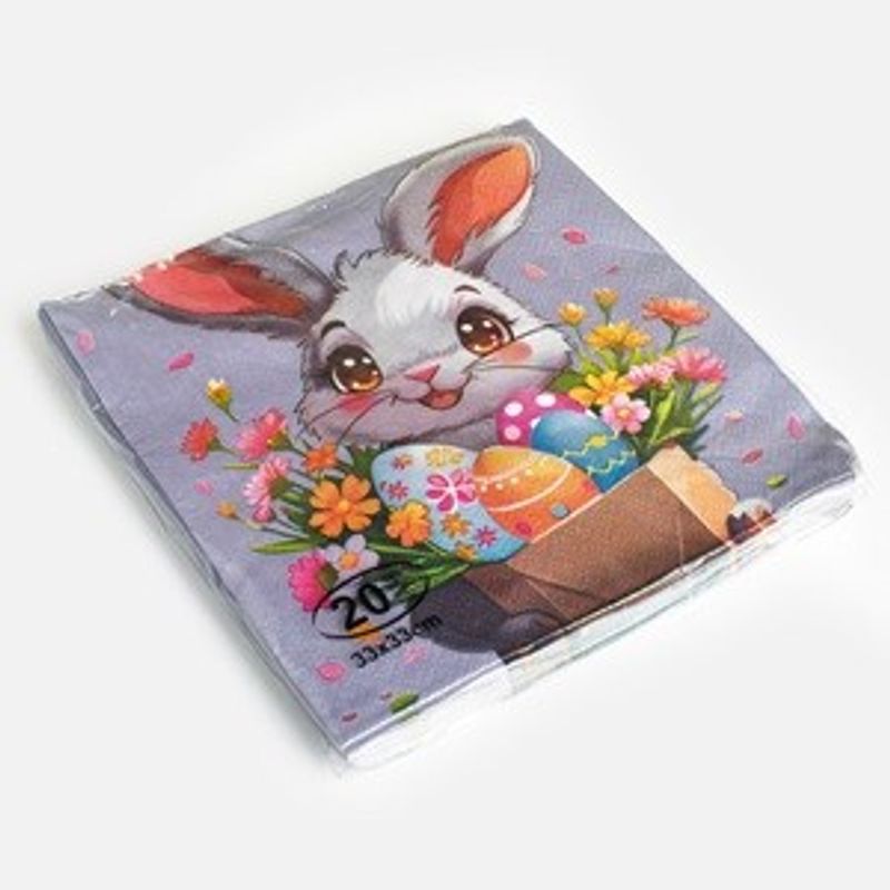 Market - Curatenie si intretinere casa - Produse bucatarie - Prosoape de hartie si servetele - Servetele de masa cu 2 straturi, 33x33cm, 20 buc, Lila, Model Iepuras cu Oua si Flori - Infinity.ro