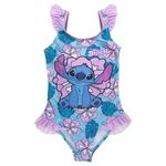 Fashion, accesorii si bijuterii - Copii - Lenjerie si pijamale copii - Costume de baie copii - Costum de baie intreg floral Stitch bleu lila cu volanase pentru fete - Infinity.ro