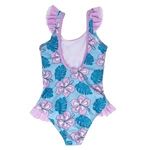 Fashion, accesorii si bijuterii - Copii - Lenjerie si pijamale copii - Costume de baie copii - Costum de baie intreg floral Stitch bleu lila cu volanase pentru fete - Infinity.ro