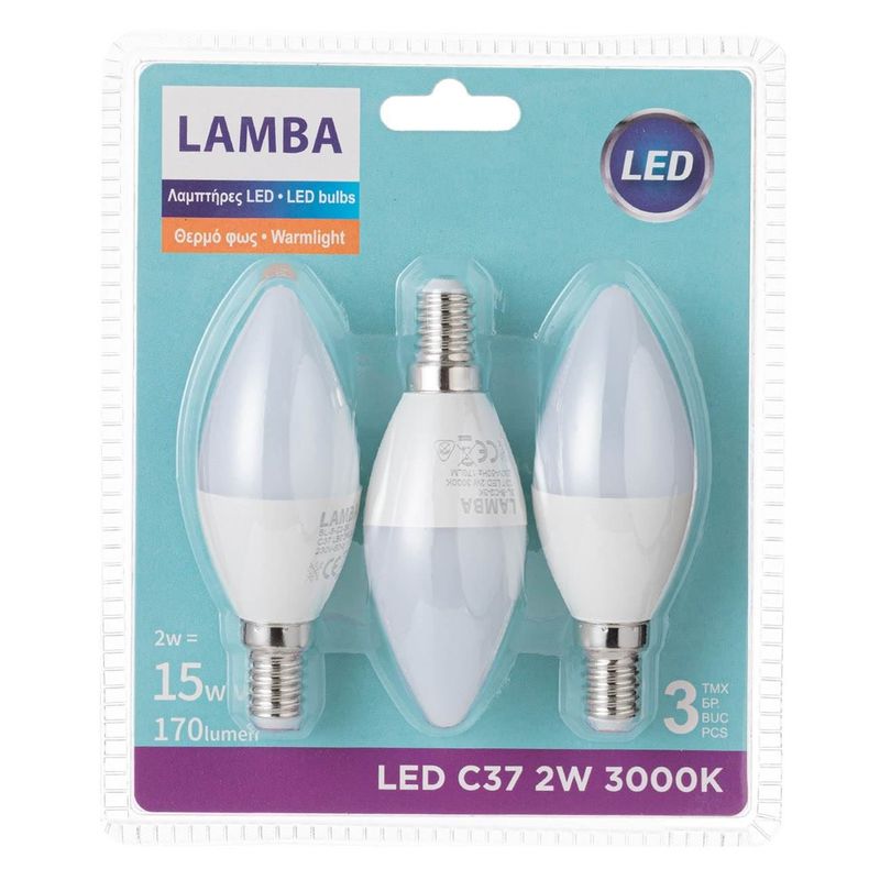 Casa si Gradina - Corpuri si surse de iluminat - Becuri si tuburi neon - Becuri - Set 3 becuri LED E14, 2W, 170 lumeni, 3000K, alb - Infinity.ro