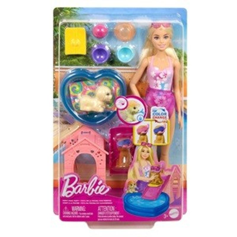 Jucarii, Copii si Bebe - Jucarii si jocuri - Papusi si accesorii - Papusi - Papusa cu set de joaca la piscina, cu 2 catelusi si accesorii, roz - Infinity.ro