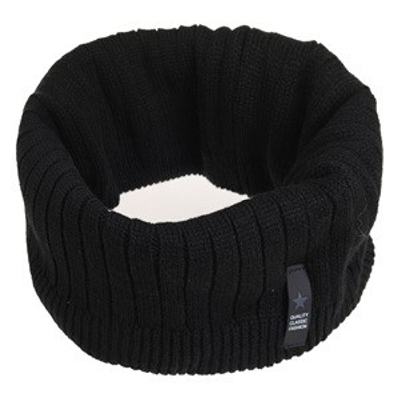 Fashion, accesorii si bijuterii - Barbati - Accesorii barbati - Esarfe si fulare barbati - Fular Circular Tricotat Negru cu Captuseala Fleece si Patch cu Stea pentru Barbati - Infinity.ro