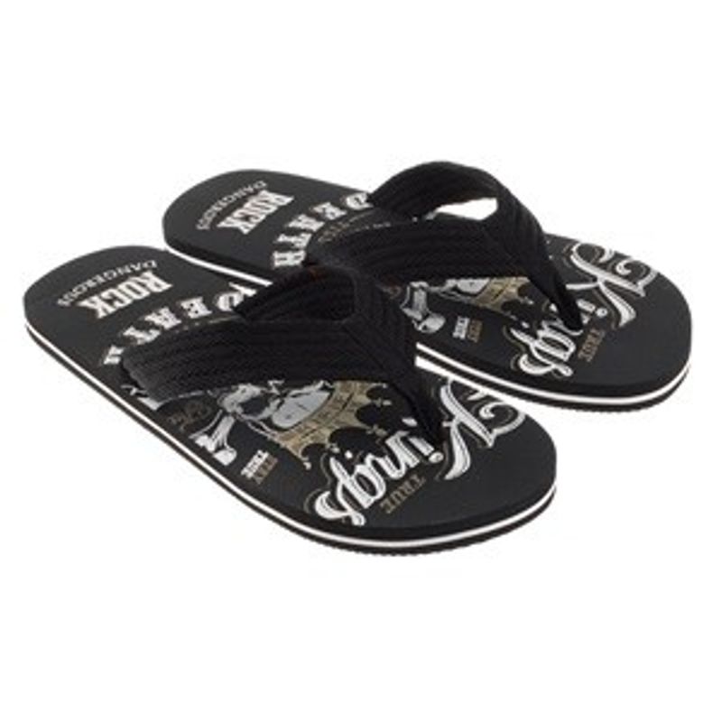 Fashion, accesorii si bijuterii - Barbati - Incaltaminte barbati - Slapi si papuci barbati - Slapi cu Banda Neagra pentru Barbati, Model Cranii, Negru - Infinity.ro