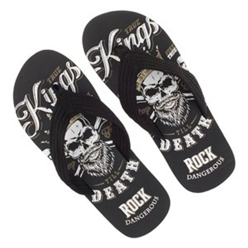 Fashion, accesorii si bijuterii - Barbati - Incaltaminte barbati - Slapi si papuci barbati - Slapi cu Banda Neagra pentru Barbati, Model Cranii, Negru - Infinity.ro