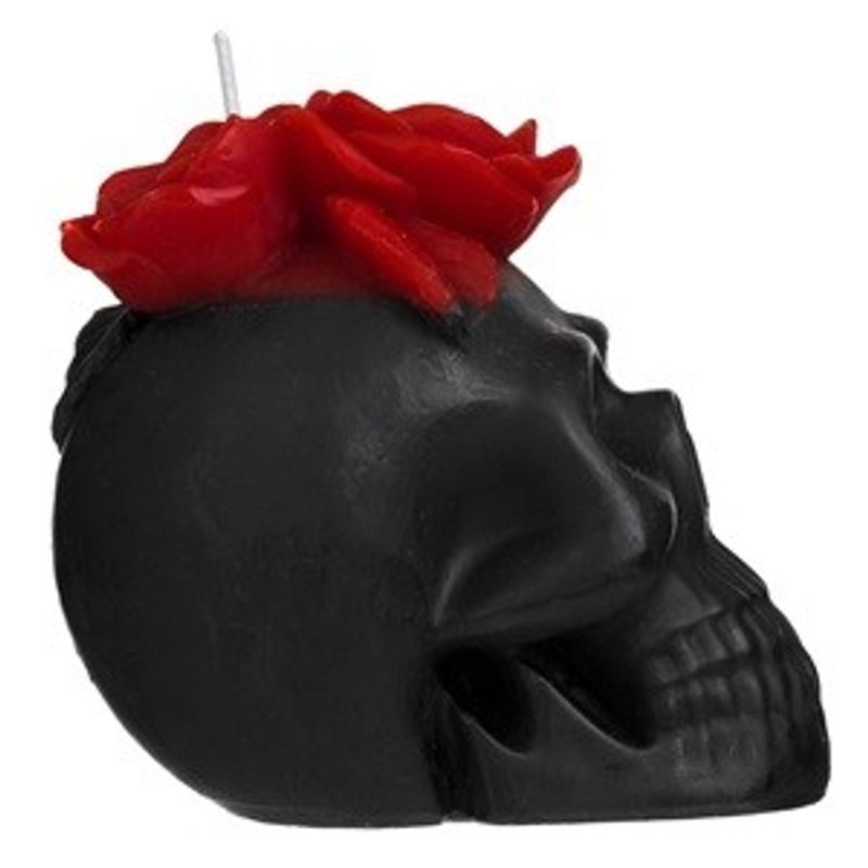 Casa si Gradina - Decoratiuni - Aromaterapie si lumanari - Lumanari si candele - Lumanare decorativa 3D Craniu cu Trandafiri Rosii, 9x7x9cm, Negru - Infinity.ro
