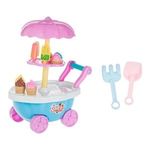 Jucarii, Copii si Bebe - Jucarii si jocuri - Jucarii de exterior - Jucarii pentru plaja si nisip - Carucior inghetata cu 11 accesorii, Albastru, 25x14x33cm - Infinity.ro