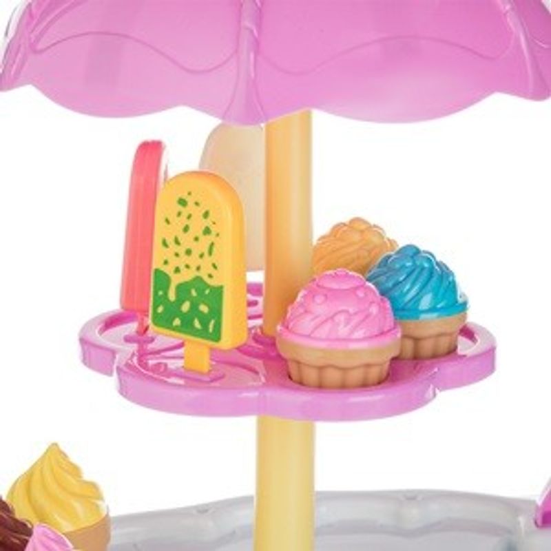 Jucarii, Copii si Bebe - Jucarii si jocuri - Jucarii de exterior - Jucarii pentru plaja si nisip - Carucior inghetata cu 11 accesorii, Albastru, 25x14x33cm - Infinity.ro