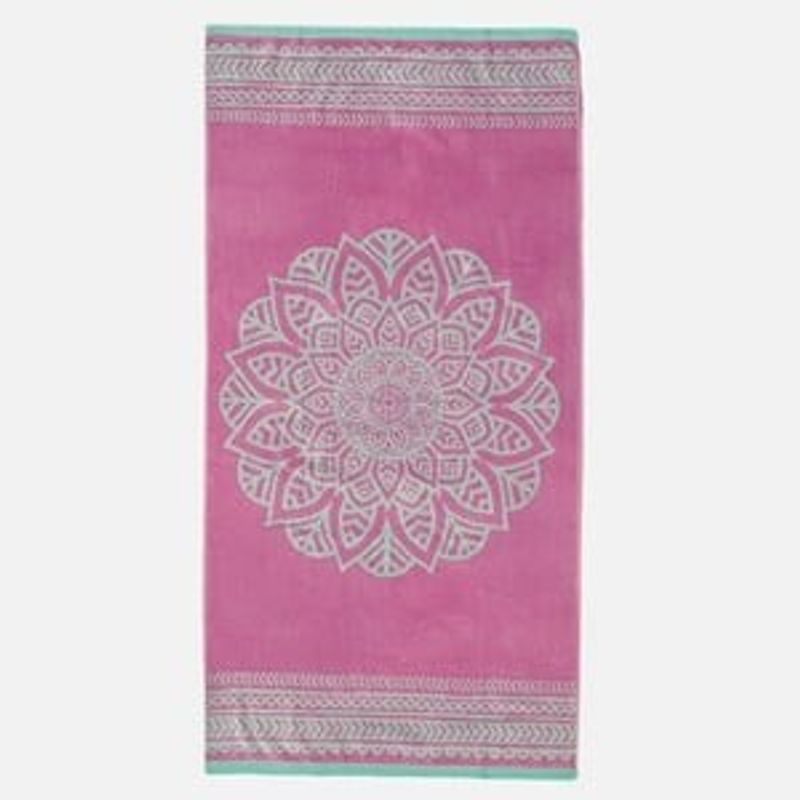 Casa si Gradina - Textile si covoare - Textile baie - Prosoape - Prosop de plaja din bumbac, model mandala, 150x75 cm, roz si verde - Infinity.ro