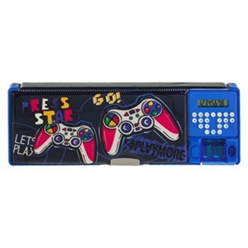 Carti si Birotica - Rechizite - Penare - Penar Magnetic Multifunctional cu Calculator si Ascutitoare, 25,5x3x9cm, Albastru - Infinity.ro