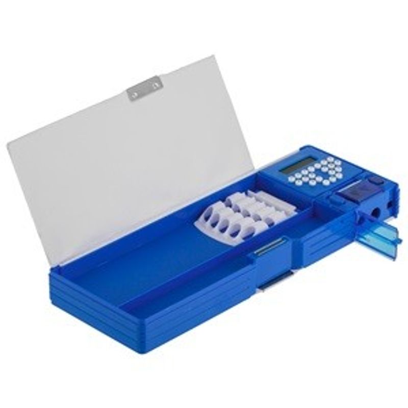 Carti si Birotica - Rechizite - Penare - Penar Magnetic Multifunctional cu Calculator si Ascutitoare, 25,5x3x9cm, Albastru - Infinity.ro