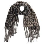 Fashion, accesorii si bijuterii - Femei - Accesorii femei - Esarfe si fulare femei - Esarfa dama cu model leopard si franjuri lungi, Bej-Negru, 200x57cm - Infinity.ro