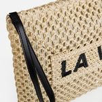 Fashion, accesorii si bijuterii - Femei - Lenjerie si pijamale femei - Imbracaminte de plaja femei - Portofel din paie impletite, 31x24cm, Bej natural cu broderie neagra - Infinity.ro
