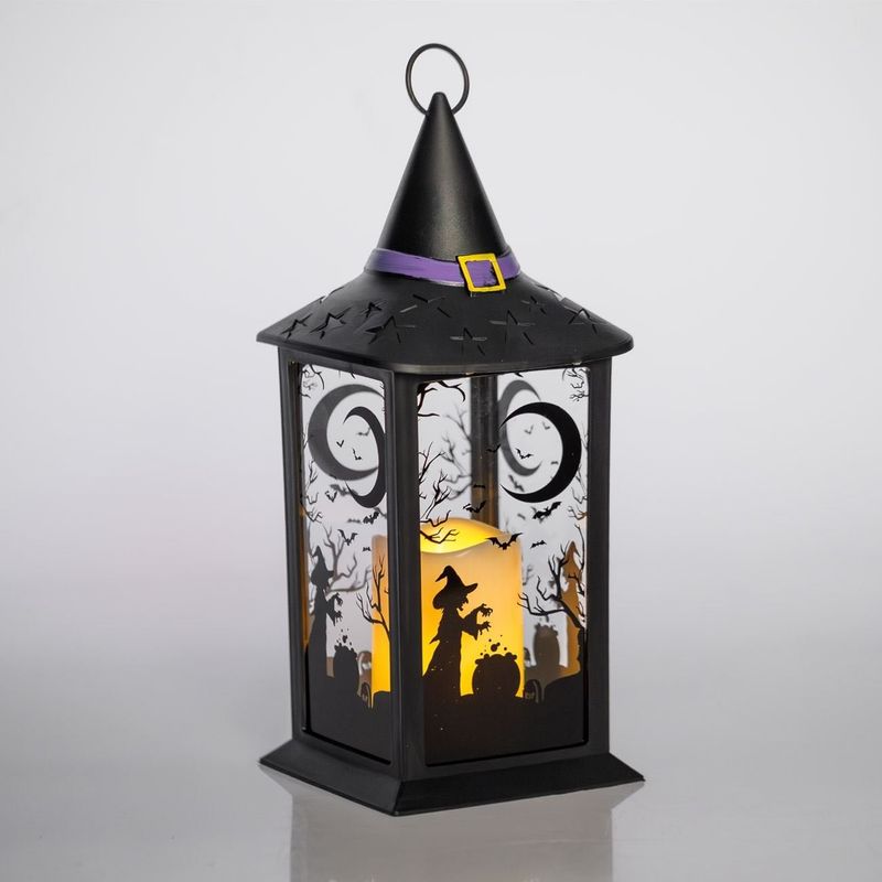 Casa si Gradina - Corpuri si surse de iluminat - Iluminat exterior - Felinare - Felinar Decorativ de Halloween cu LED, Negru, 14x14x35cm - Infinity.ro