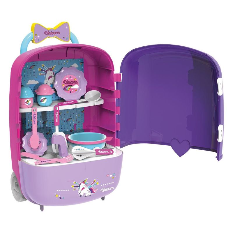 Jucarii, Copii si Bebe - Jucarii si jocuri - Jucarii de exterior - Spatii de joaca si accesorii - Set de Joaca Valiza cu Accesorii de Masa, 12 buc, Roz si Mov - Infinity.ro