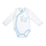 Fashion, accesorii si bijuterii - Copii - Imbracaminte copii - Body-uri copii - Body cu Maneci Lungi din Bumbac pentru Bebelusi, Alb cu Bleu, Imprimeu Stele si Ursuleti - Infinity.ro