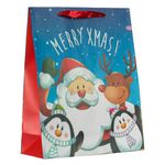 Carti si Birotica - Birotica - Articole ambalare - Sacosa Cadou Craciun, Model Ren Pinguin 3D, Culoare Albastru Rosu, Dimensiune 26x32x12 cm - Infinity.ro