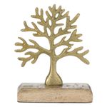 Casa si Gradina - Decoratiuni - Obiecte decorative - Accesorii decorative - Decoratiune Masa, Pomul Vietii, Auriu Metalic, Baza Lemn, 15cm - Infinity.ro