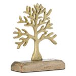 Casa si Gradina - Decoratiuni - Obiecte decorative - Accesorii decorative - Decoratiune Masa, Pomul Vietii, Auriu Metalic, Baza Lemn, 15cm - Infinity.ro