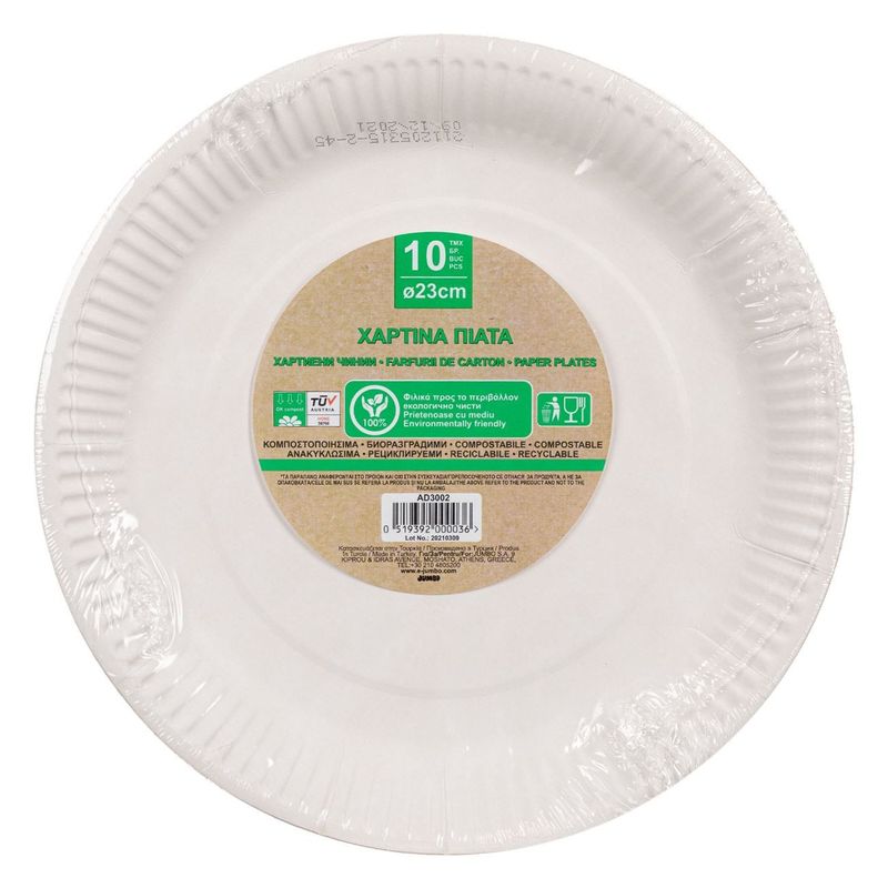 Casa si Gradina - Bucatarie si vesela - Vesela si tacamuri - Farfurii si boluri - Farfurii ECO Albe, 23 cm, Set 10 buc, Compostabile - Infinity.ro