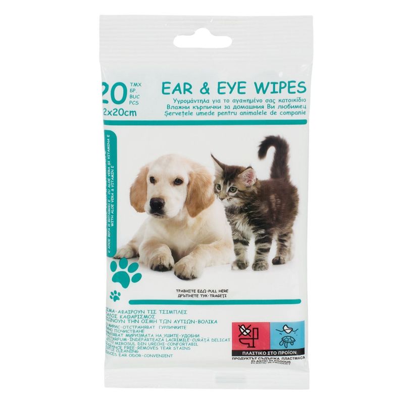 Petshop - Ingrijire si Igiena - Produse uz extern - Bandaje si comprese animale - Servetele umede pentru ochi si urechi, Caini si Pisici, 20 buc, 20x12cm - Infinity.ro