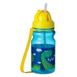 Casa si Gradina - Bucatarie si vesela - Cani si pahare - Sticle - Sticla de apa cu pop-up si pai, 350 ml, Albastru cu dinozauri - Infinity.ro